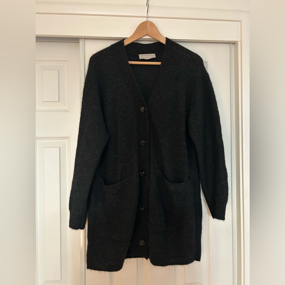 Everlane The Oversized Alpaca Pocket Cardigan Heathered Black S